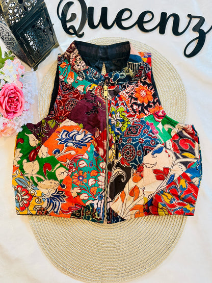 QB095- Ajrak Patch Halter Neck Sleeveless Blouse