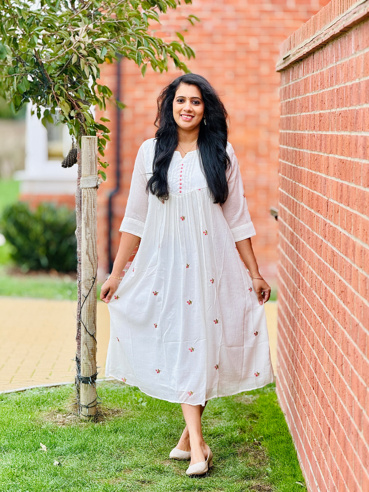 Off White Mul Chiffon Pleated Frock Kurta