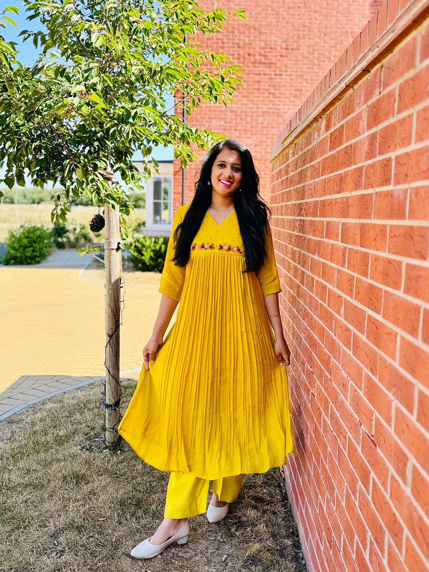 QS844-Yellow Mulchanderi Coordset