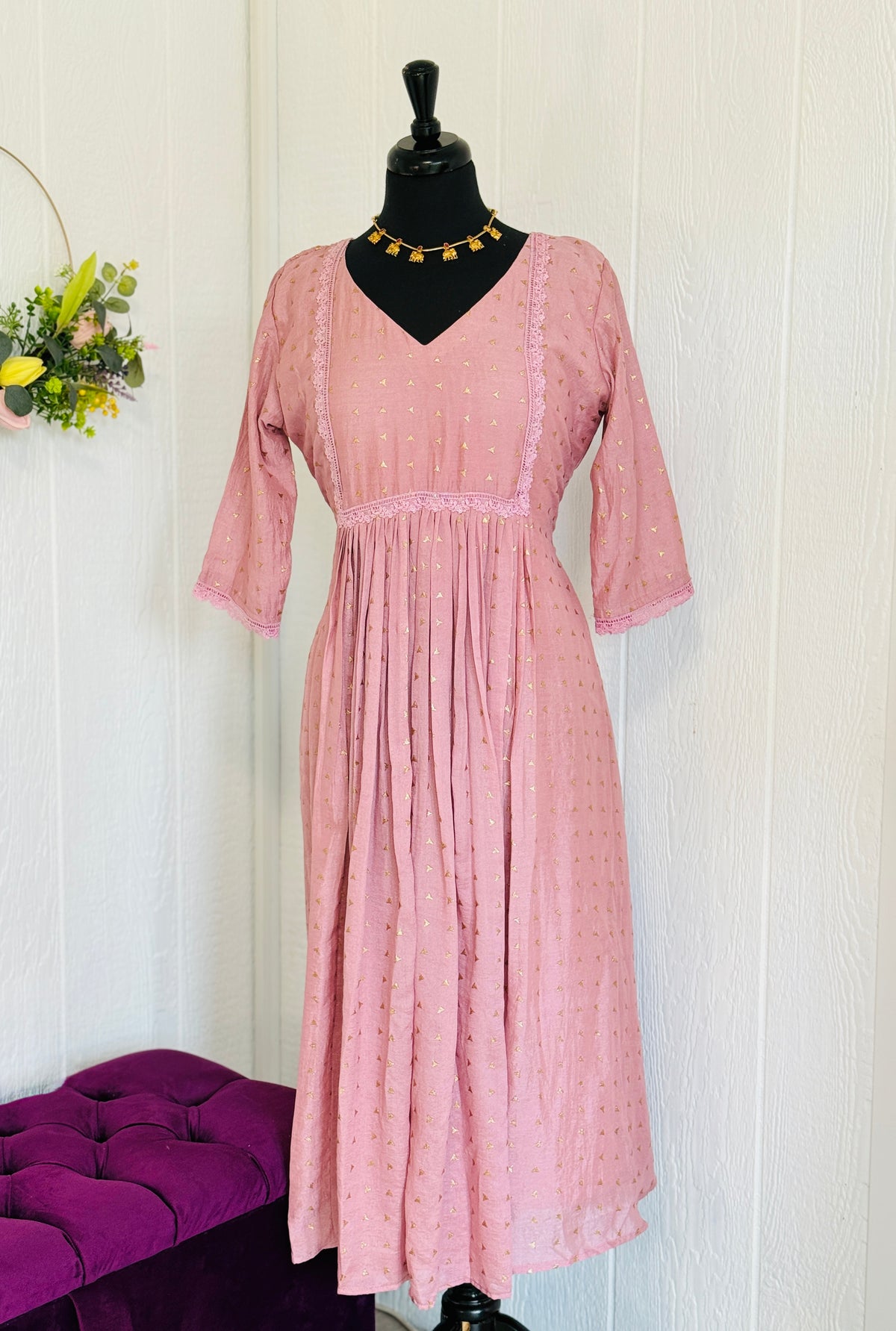 Mauve Pink Pleated Kurta