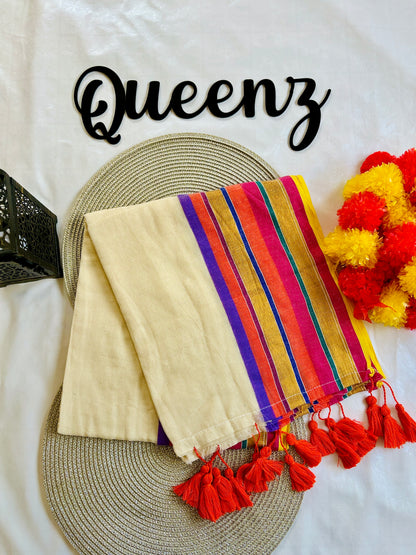 QMC020 Multi Color  Border Mul Cotton Saree