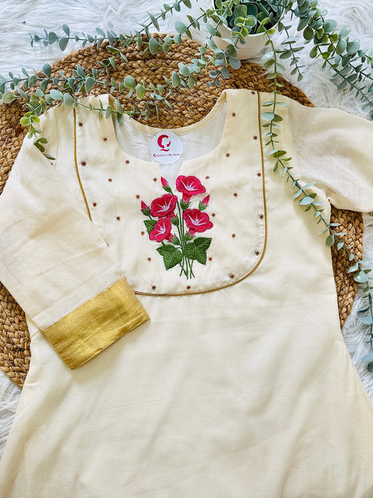 QS830- Onam Chembarathi Cotton Kurta