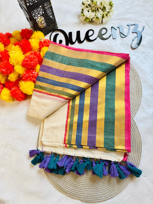 QMC011- Mamta Multi Color  Border Mul Cotton Saree