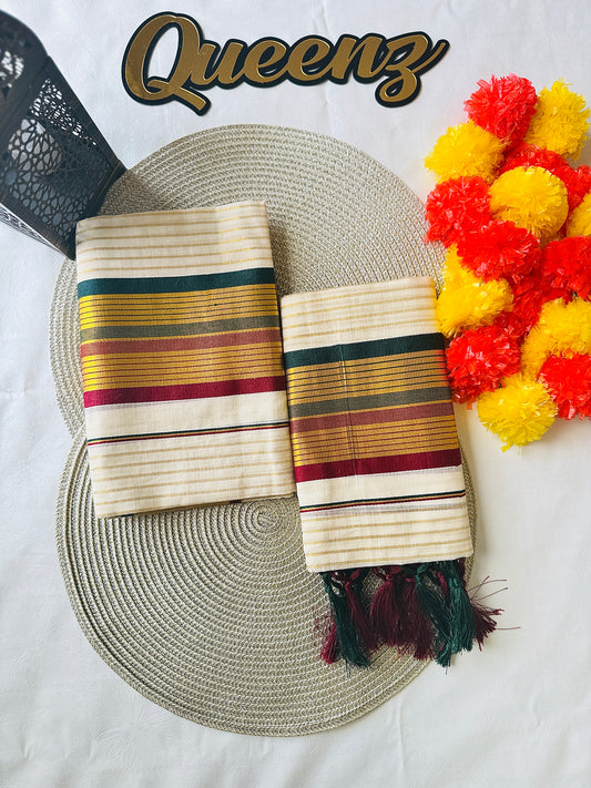 Maroon and Green Kasavu Set Mundu