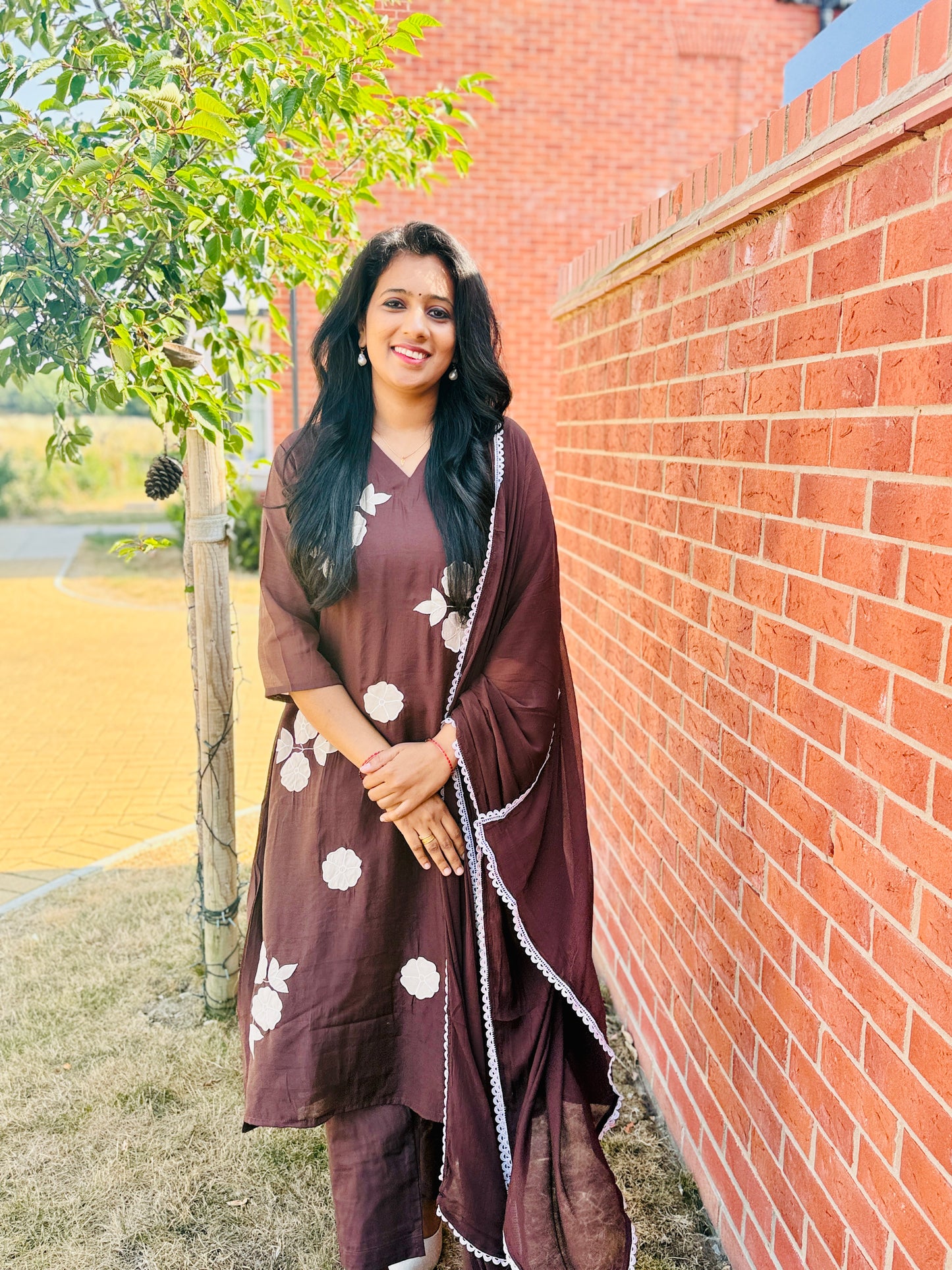 QS831-Brown Mulchanderi Anarkali Salwar Set