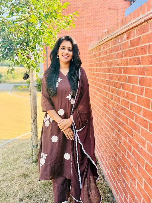 QS831-Brown Mulchanderi Anarkali Salwar Set