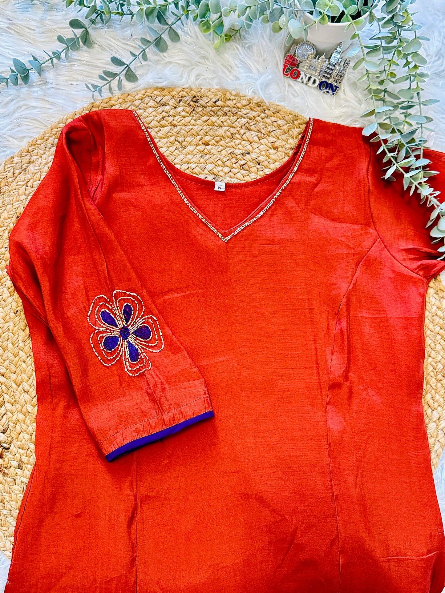 QS818-Rust Orange MulChanderi Coord Set