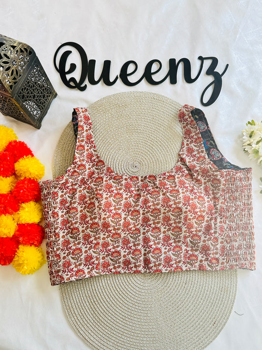 QB124-Ulta Pulta Printed Cotton Sleeveless Blouse