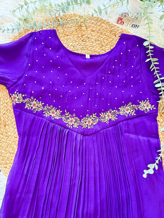 QS808- Voilet Mulchanderi Kurta
