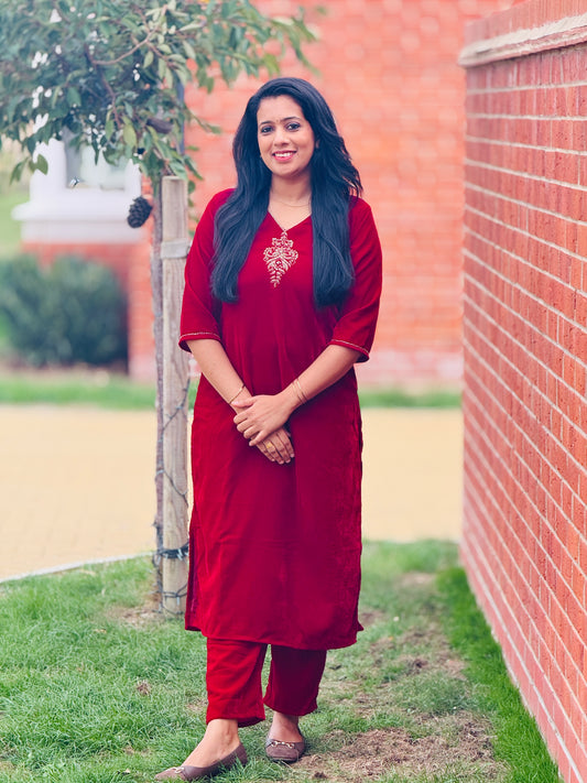 Maroon Velvet Coord Set