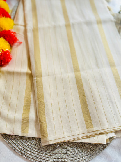 SS324 Borderless Golden Weaved Soft Cotton Saree