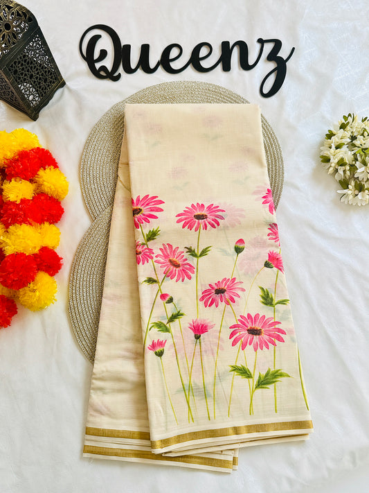SS345- Cenia Printed Puliyilakkara Saree