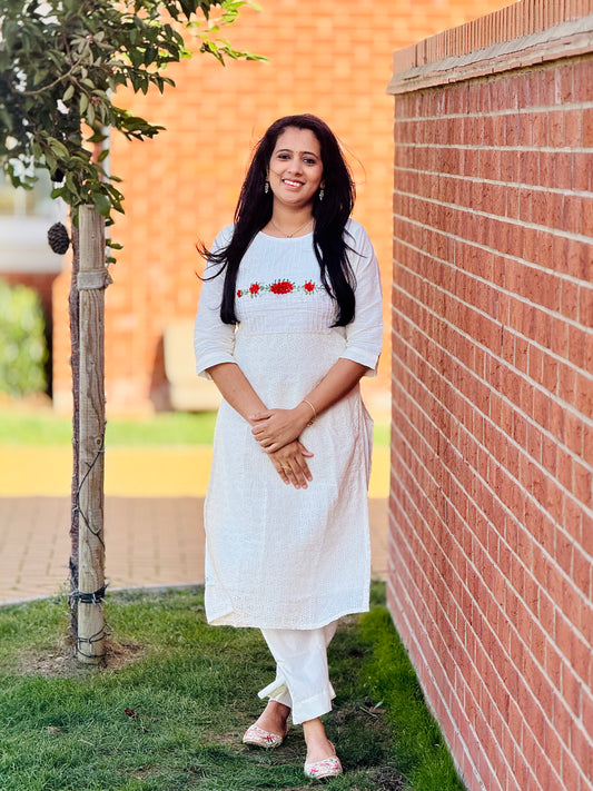 White Hacoba Slitted Kurta