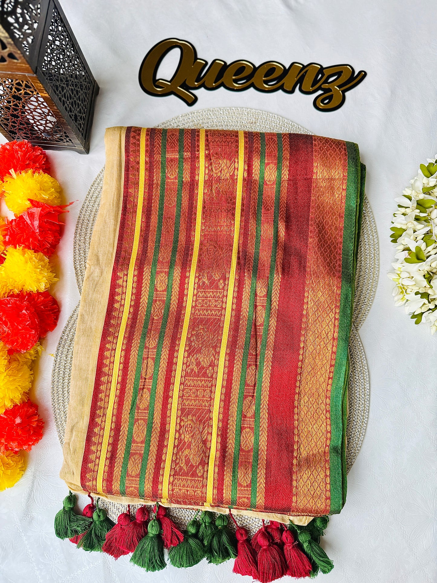 QMC026 Wide Kanchi Border Sandal Mul Cotton Saree
