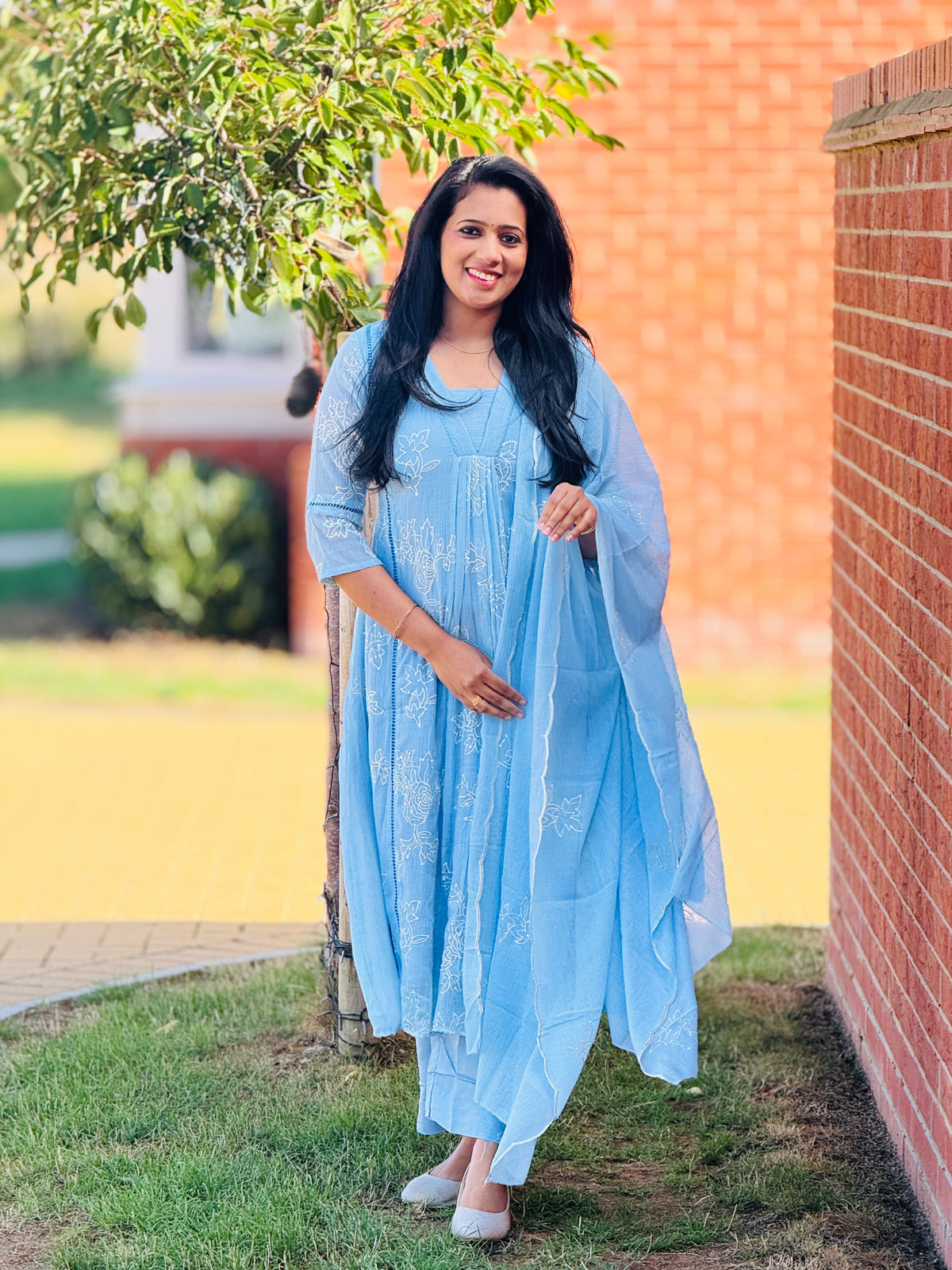 Premium Mul Chiffon Sky Blue Anarkali Set