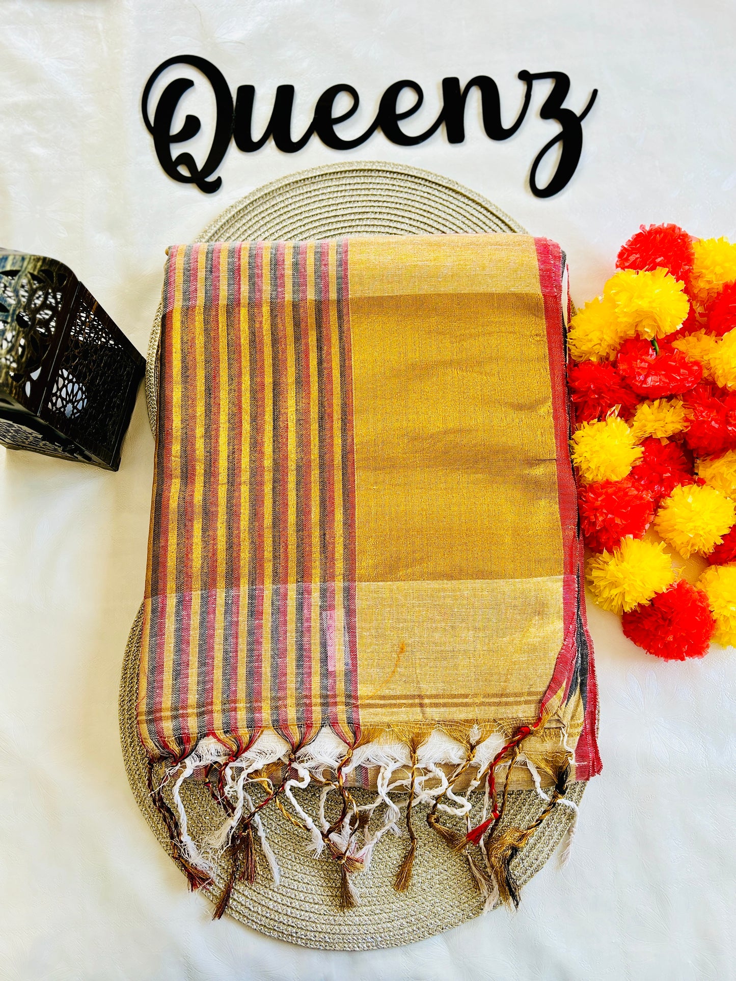 SS365- Linen Saree with Tissue lined Border