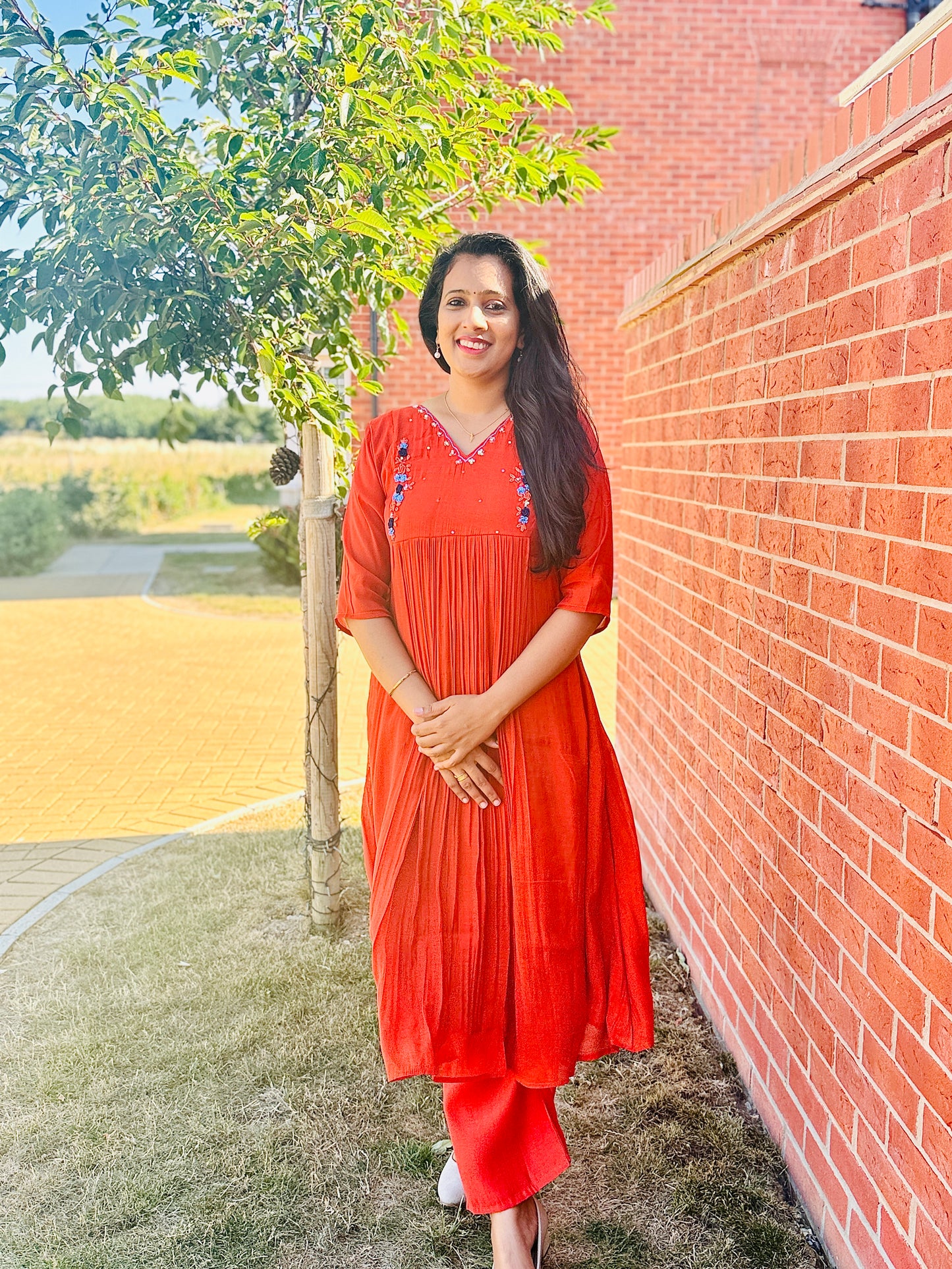 QS754 - Rust Orange   Mulchanderi Coord Set