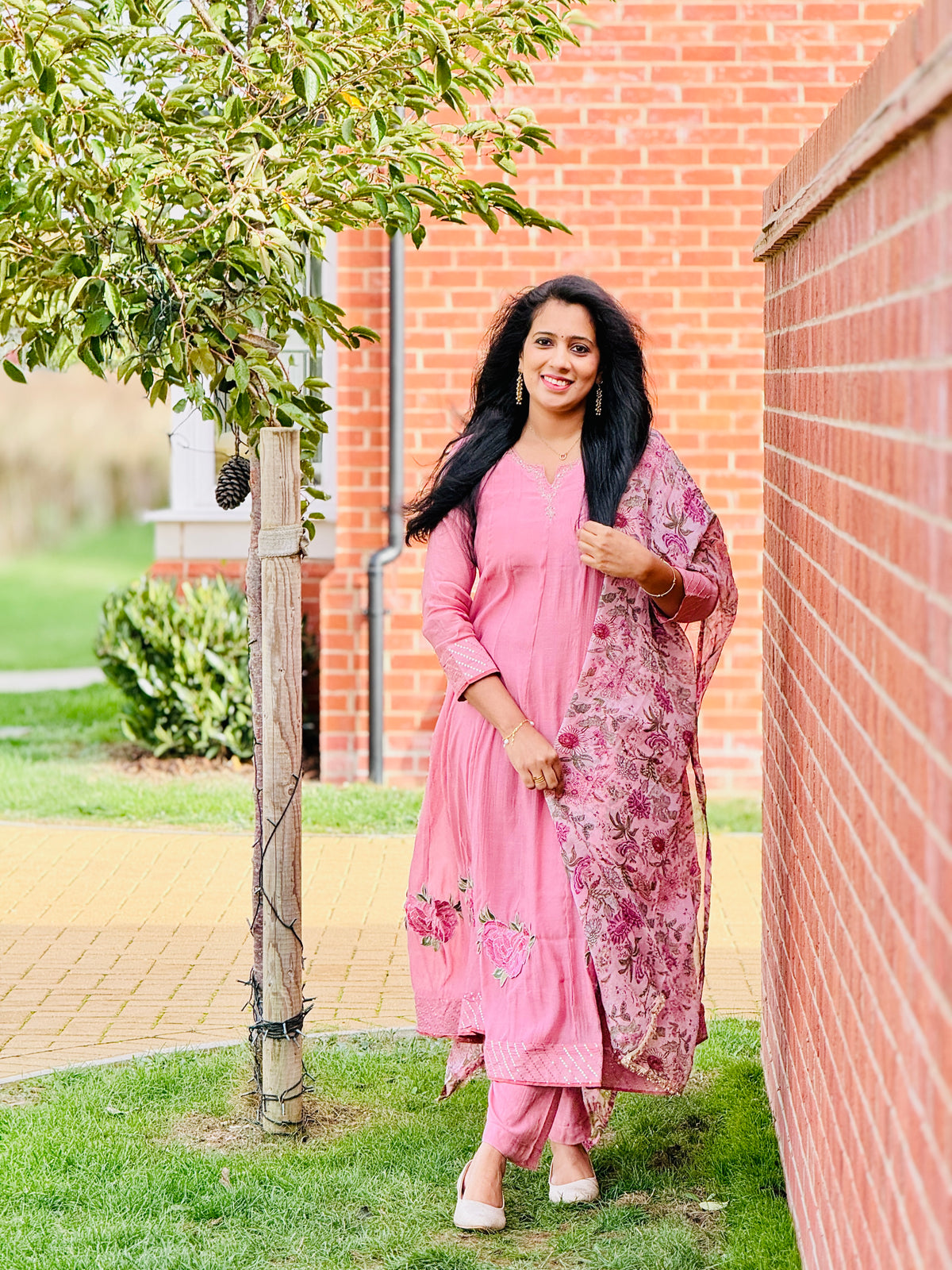 Premium Pink Mulchanderi Panel Cut Anarkali