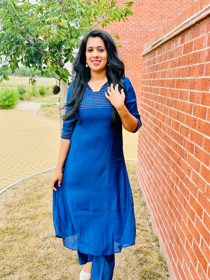 QS834- Navy Aline Mulchanderi Cooord Set