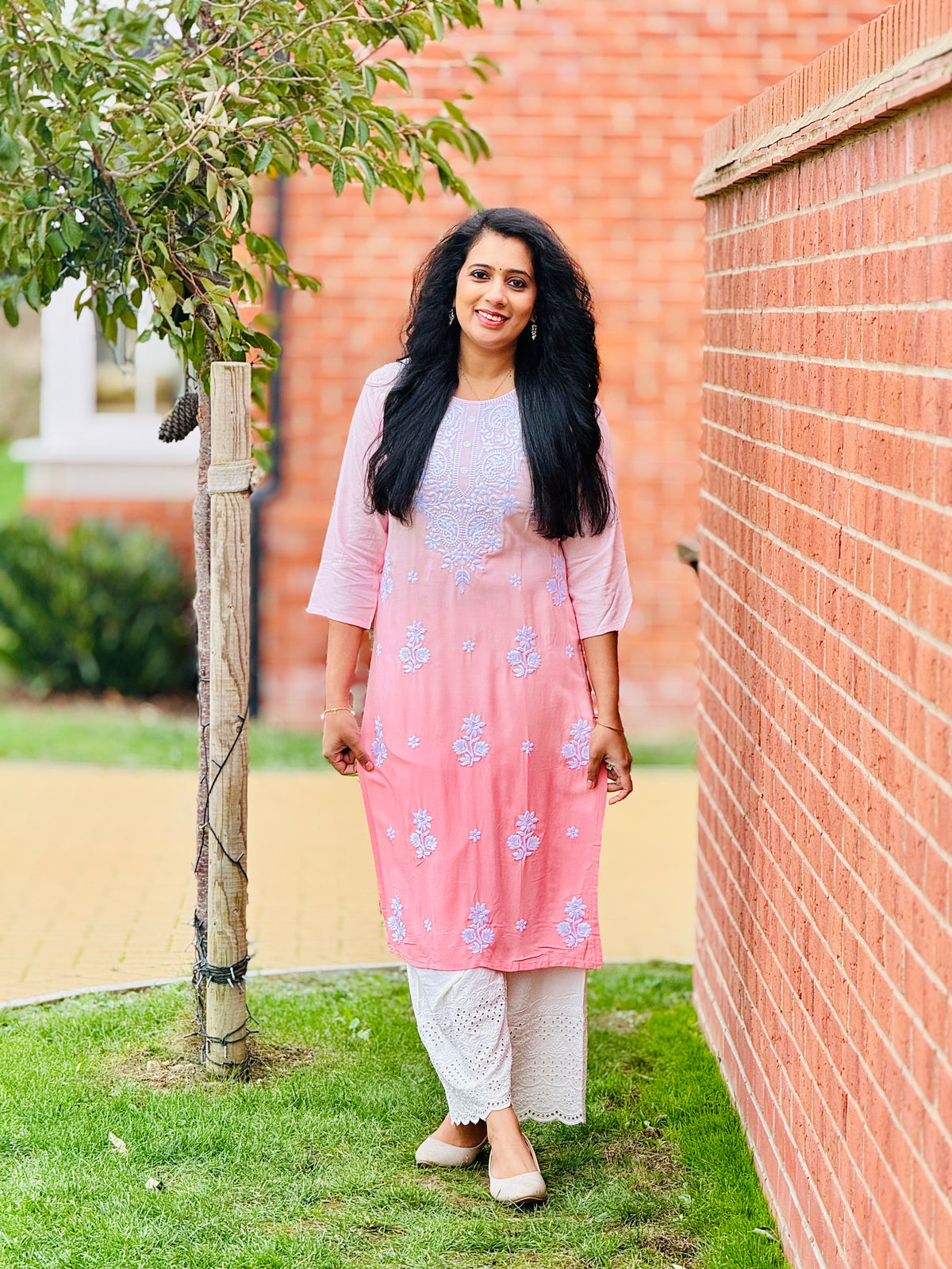 Peach Ombre Chikankari Coord Set