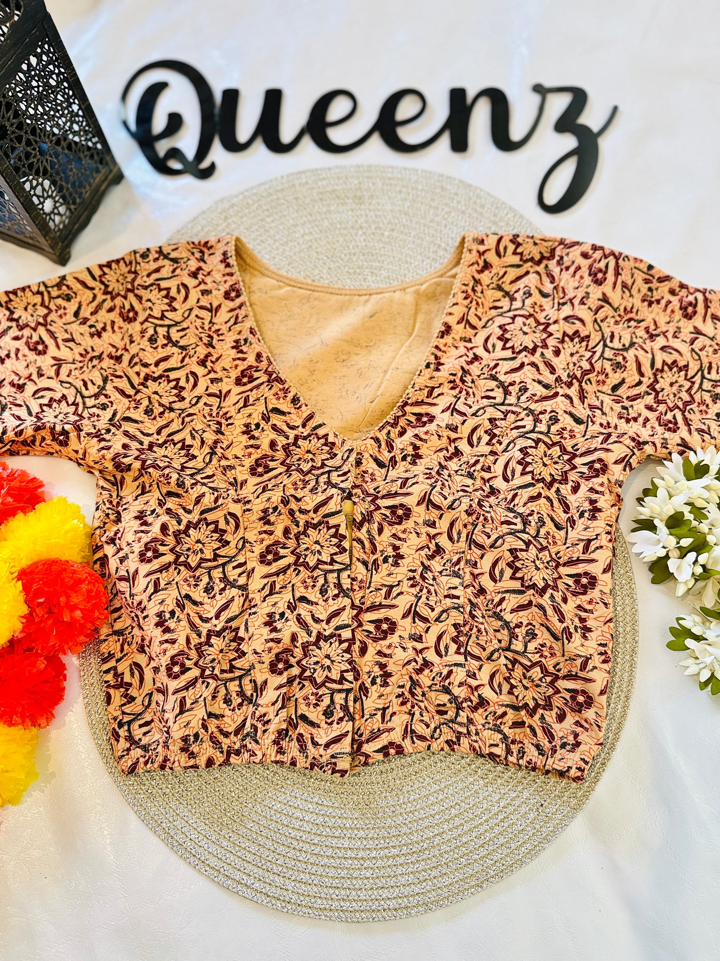 QB129- Cotton Stretchable Ajrak Blouse