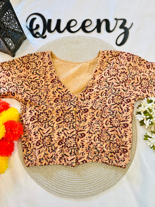 QB129- Cotton Stretchable Ajrak Blouse