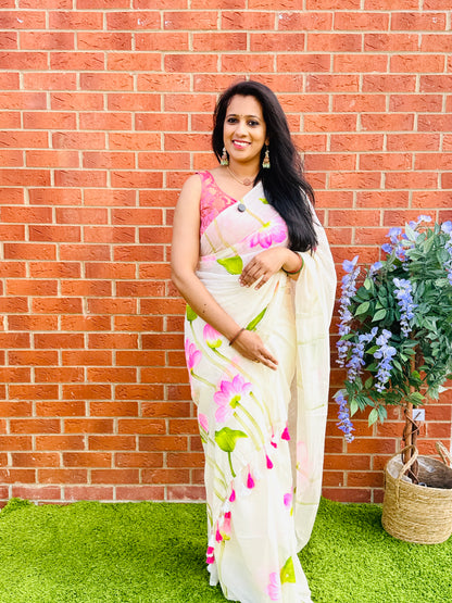 QMC021-Lotus Hand Painted Saree
