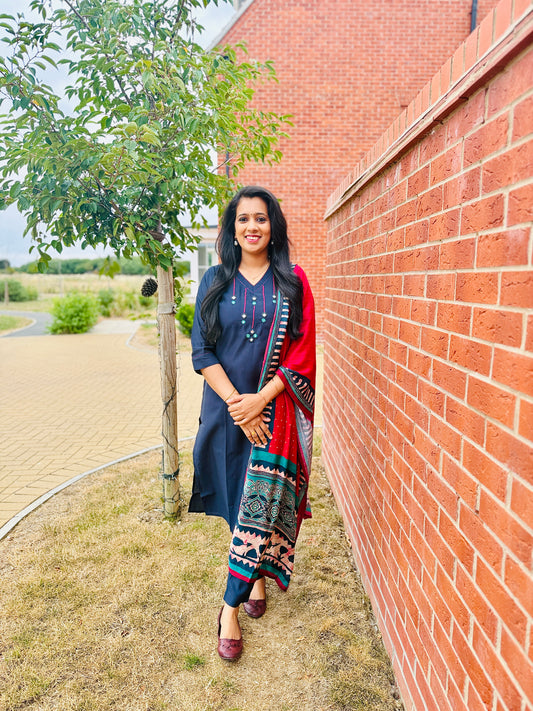 QS807 - Navy Blue Modal  Salwar Set