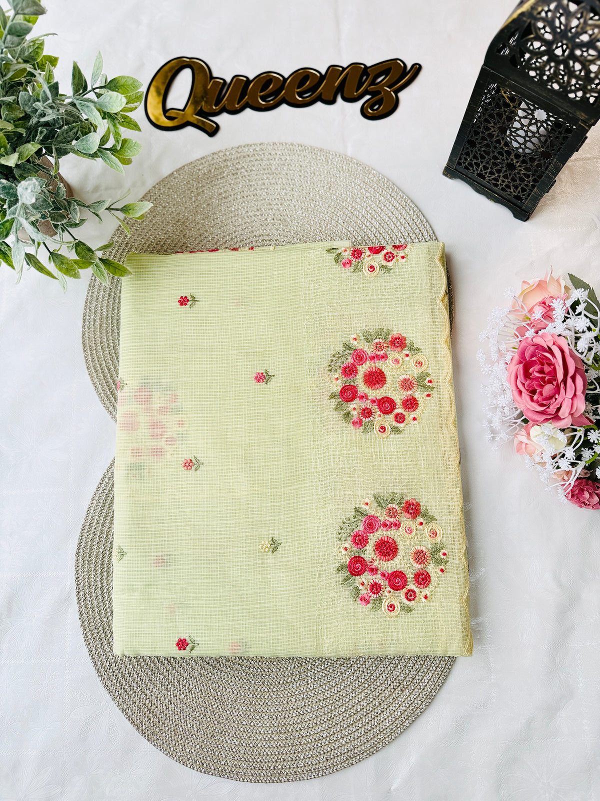 Pista Green Premium Soft Kota Check Saree