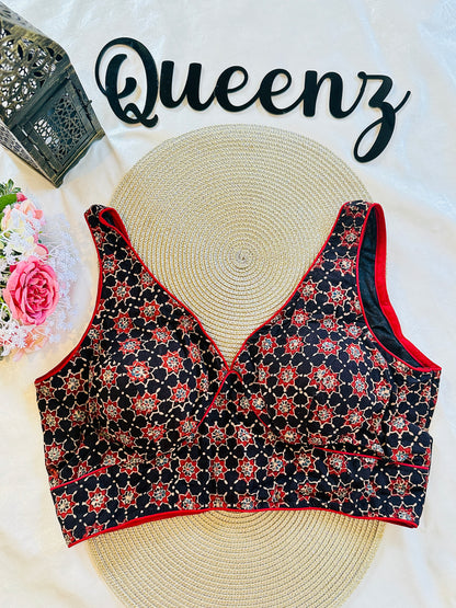 QB088- Ajrak Sleeveless Blouse