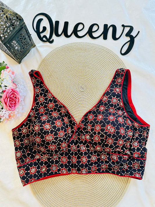QB088- Ajrak Sleeveless Blouse