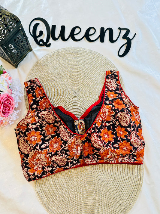 QB094- Ajrak Sleeveless Blouse