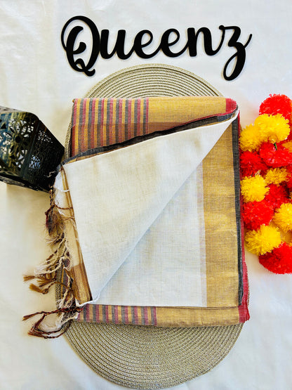 SS365- Linen Saree with Tissue lined Border