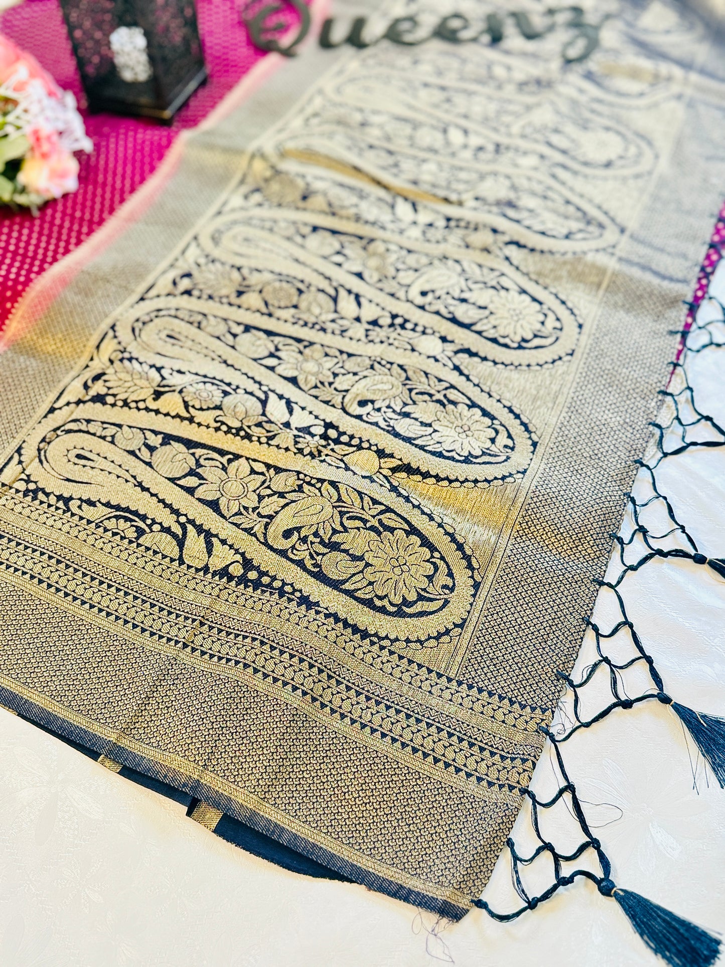 QDSS-103-Designer Contrast Border  Banarasi Georget Saree