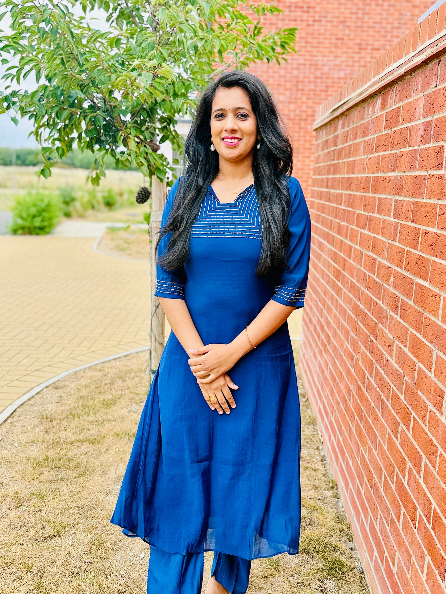 QS834- Navy Aline Mulchanderi Cooord Set