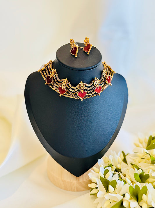 QJ111 - Palakka Choker Maroon Necklace