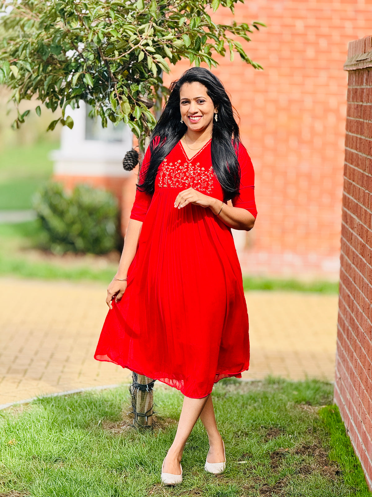 Chilly Red Pleated Georgette Kurta – view 4 of 4