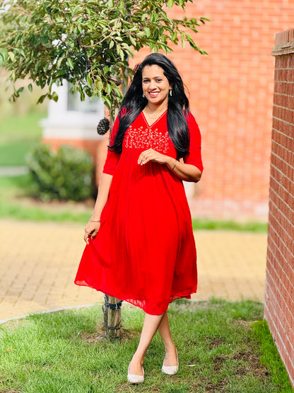 Chilly Red Pleated Georgette Kurta – view 4 of 4