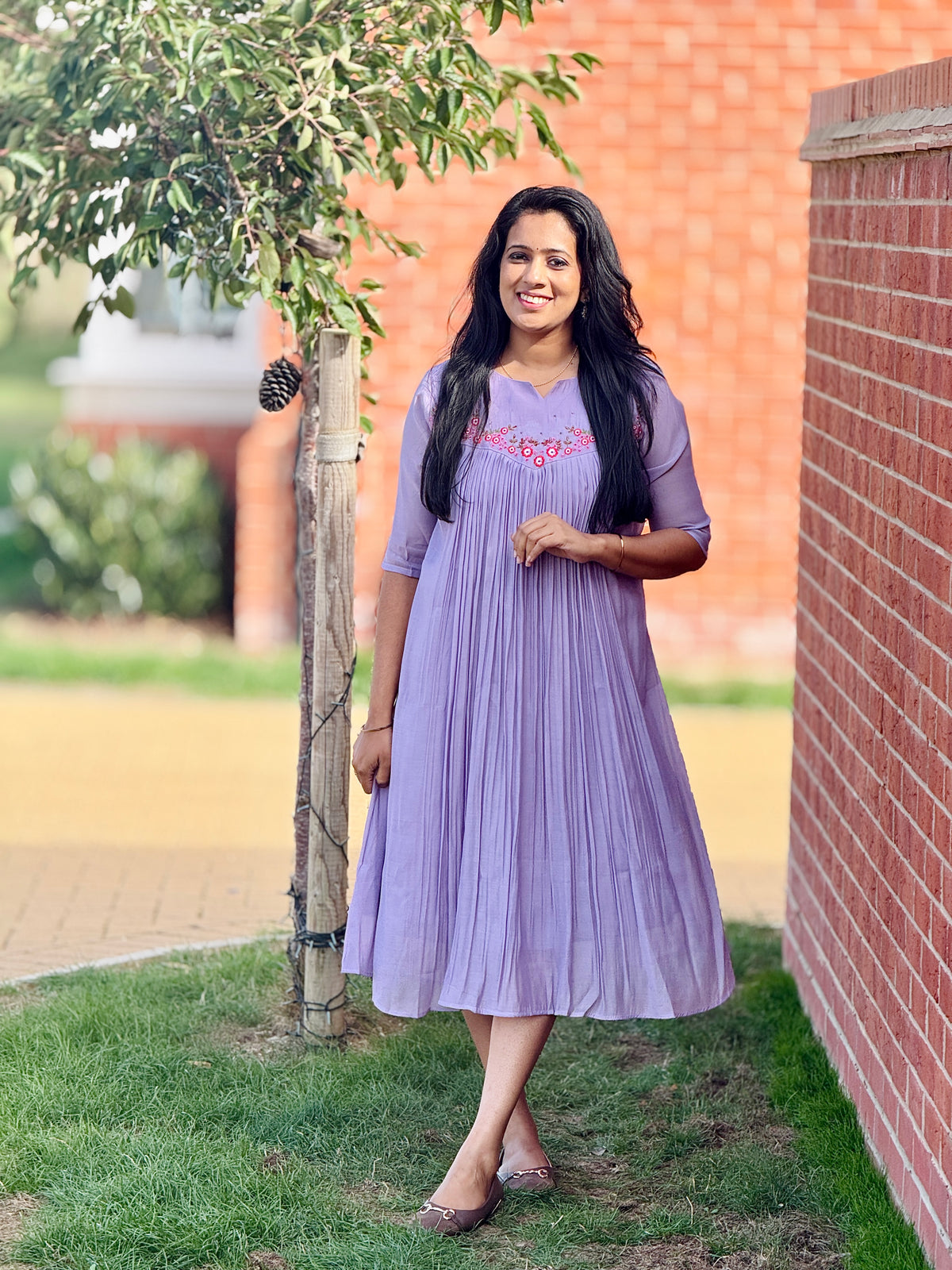 Lavender Pleated Handworked Kurta