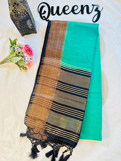 QDSS-101 Designer Contrast Border Semi Jute Saree