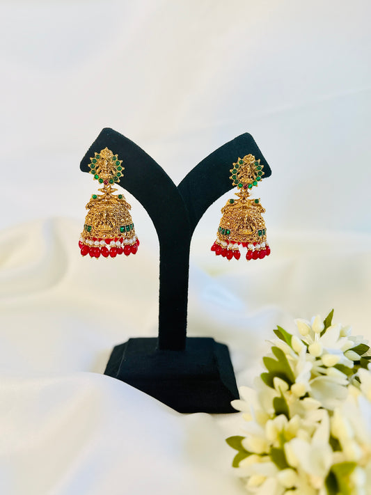 QJ154- Ruby Hanging Jumka Earings