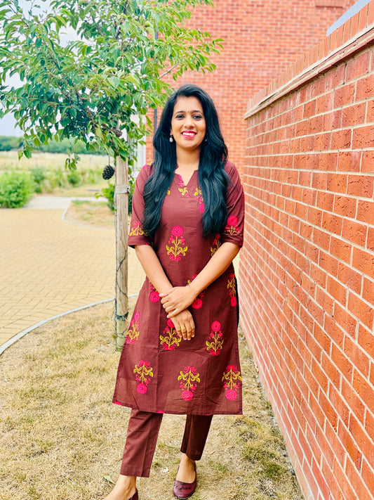 QS818- Brown Cotton Coordset