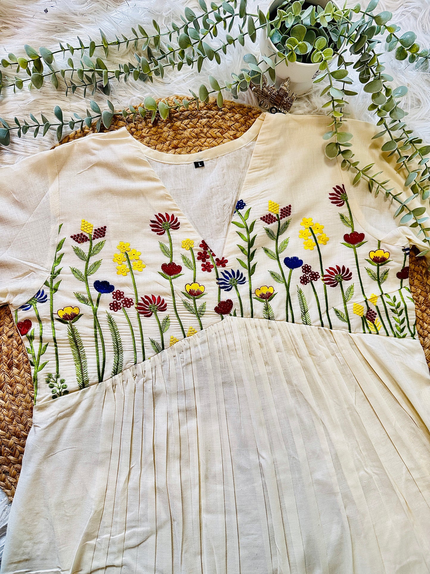 QS734- Multicolor Floral Embroidery Cotton Kurta
