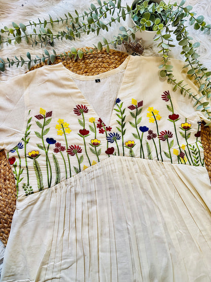 QS734- Multicolor Floral Embroidery Cotton Kurta