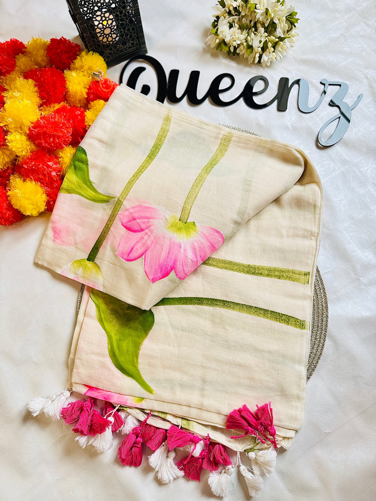 QMC021-Lotus Hand Painted Saree