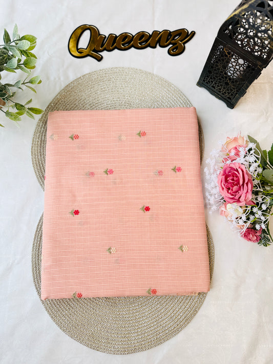 Pastel Peach Premium Soft Kota Check Saree – view 2 of 4