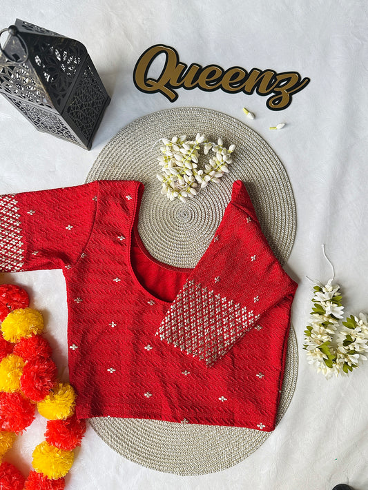 QB142- Red Strechable Elbow Sleeves Blouse