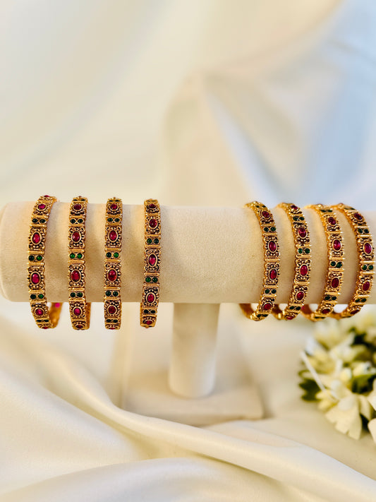 QJ151- Thin Ruby Antique Bangles