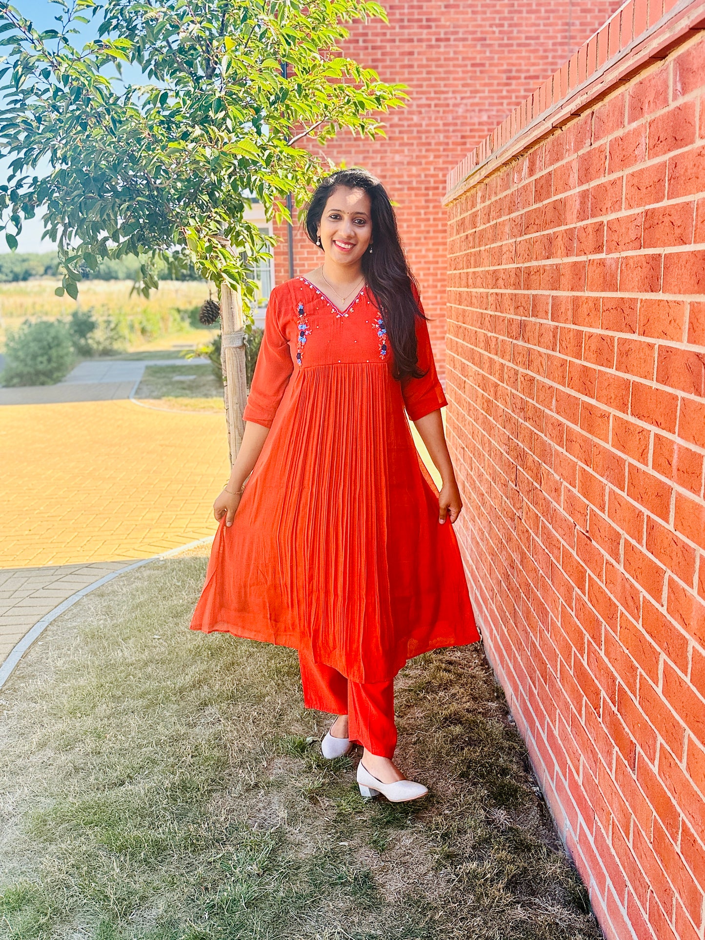 QS754 - Rust Orange   Mulchanderi Coord Set