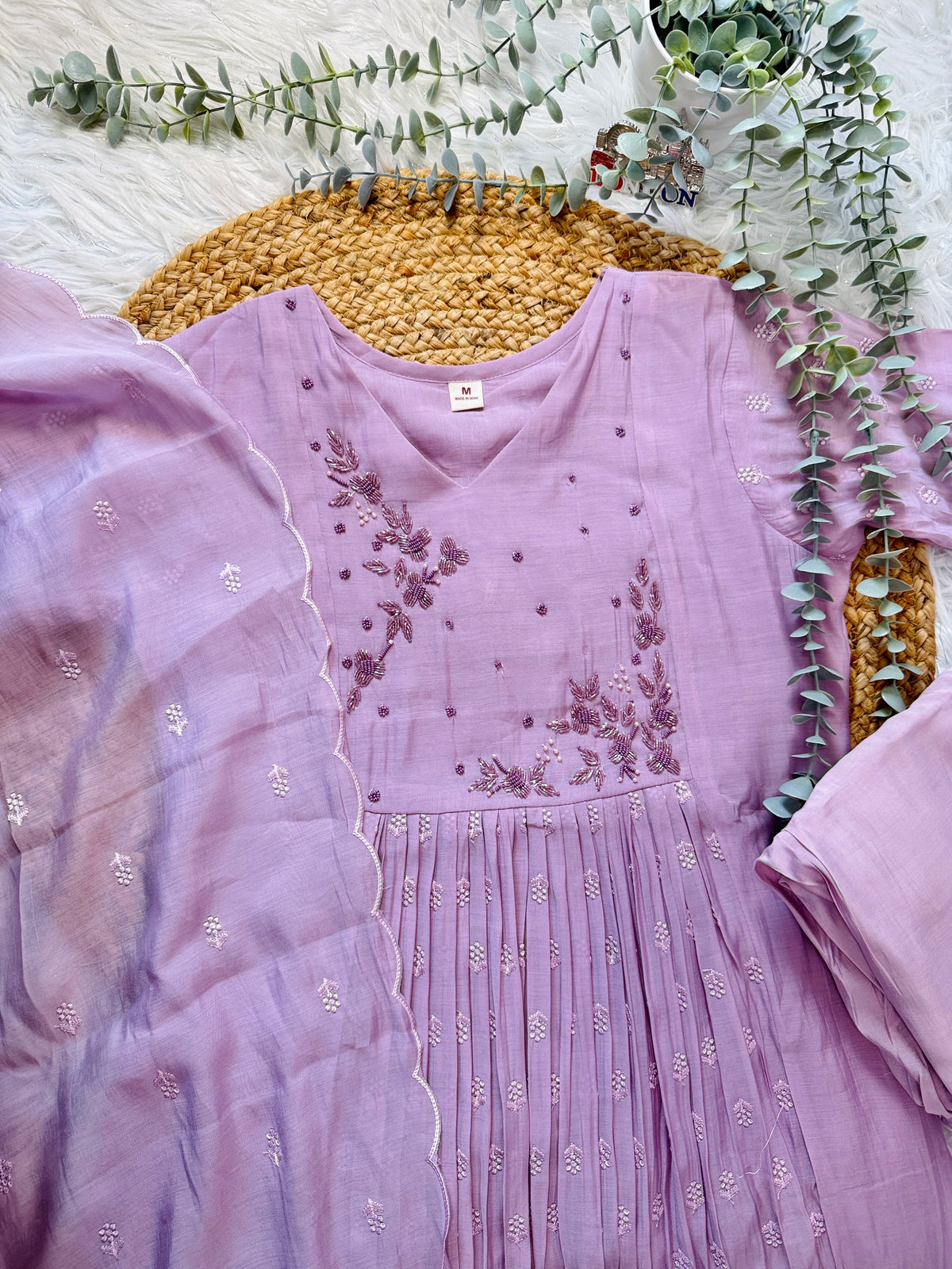 Premium Mul Chanderi Lavender Anarkali Set